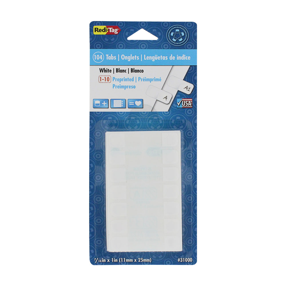 REDI-TAG CORPORATION 31000 Redi-Tag Permanent Index Tabs, Blank, White, Pack Of 104 Tabs