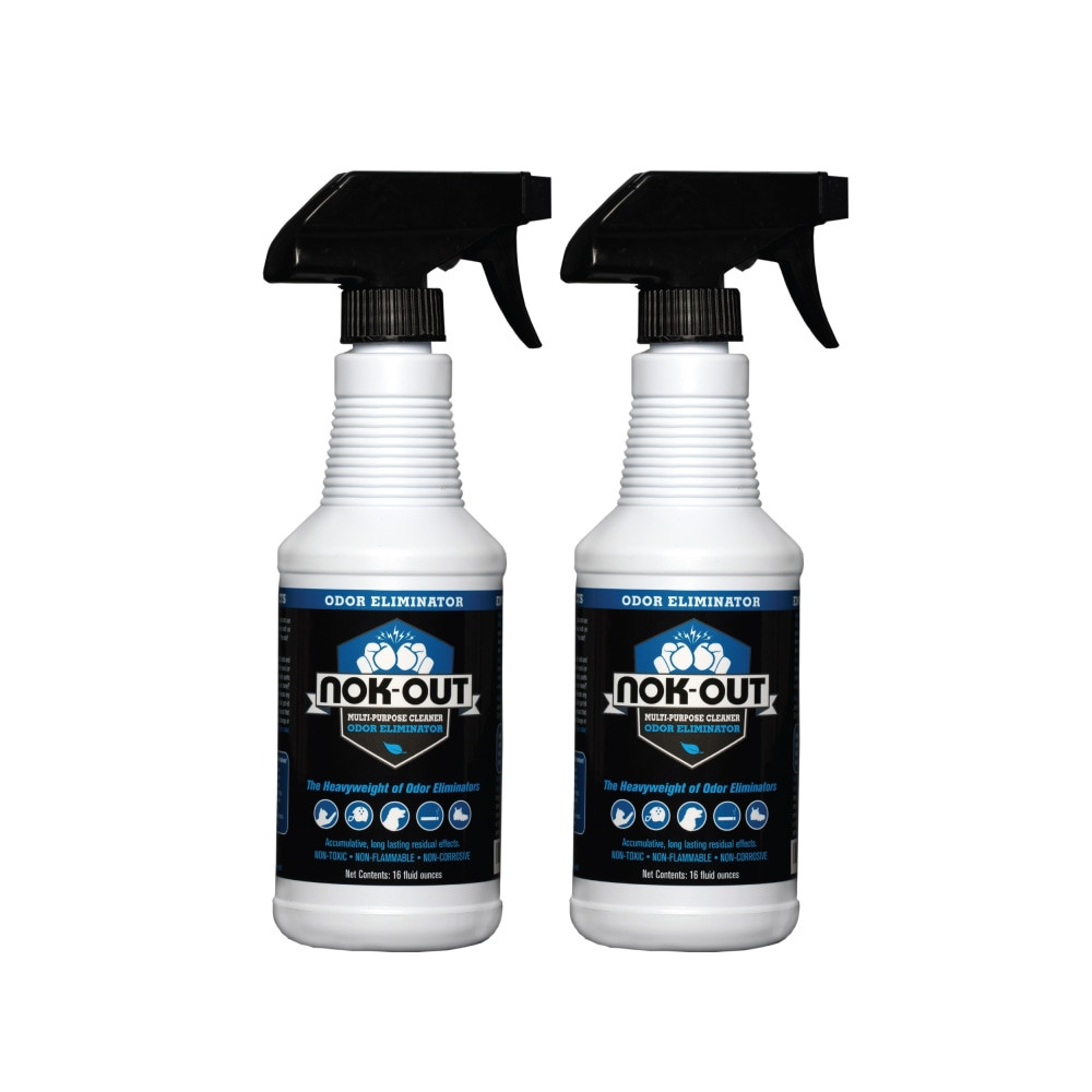 Keep away unwanted odors with your NOK OUT pet deodorizer and cleaning spray. This cleaner uses a non-abrasive formula with chlorine dioxide to eliminate odors at the source.  Kills up to 99.9% of all harmful germs on a variety of surfaces.  Helps resolve strong smells caused by pets or humans.  Non-abrasive formula uses chlorine dioxide to wipe out odors.  No wiping or scrubbing necessary, simply spray and walk away.