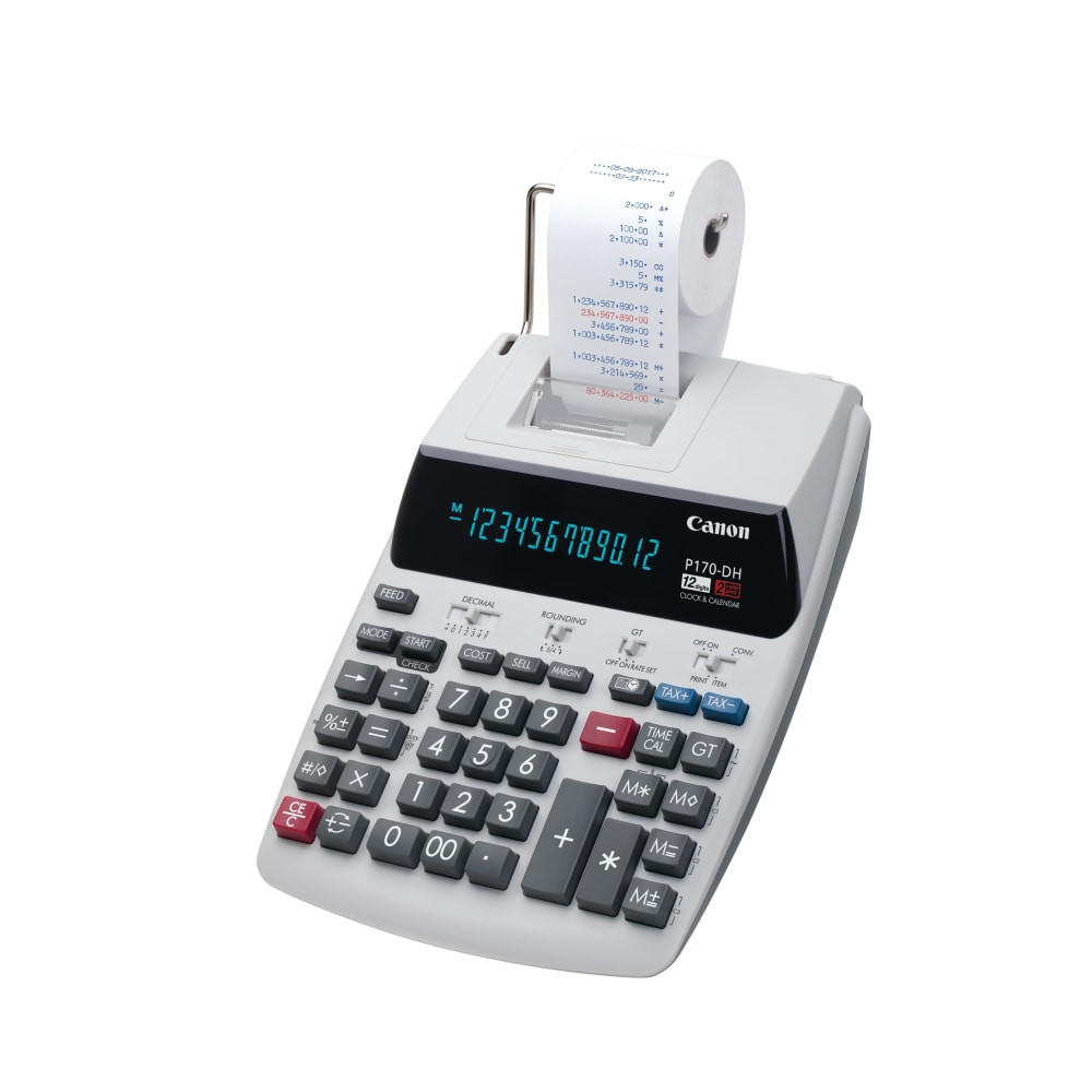The portable size of this printing calculator is great for your on-the-go business lifestyle. The large keys help you move through jobs quickly, and the device has cost/sell/margin keys.  12 digits per line let you print plenty of text.  Special features include tax functions, item counter, currency conversion and cost/sell/margin keys to help keep your business in order.  Large keys make it easy to hit the digit your need.  Compact size doesnT take up much space on your desk.  Backed by the manufacturers 1-year limited warranty.