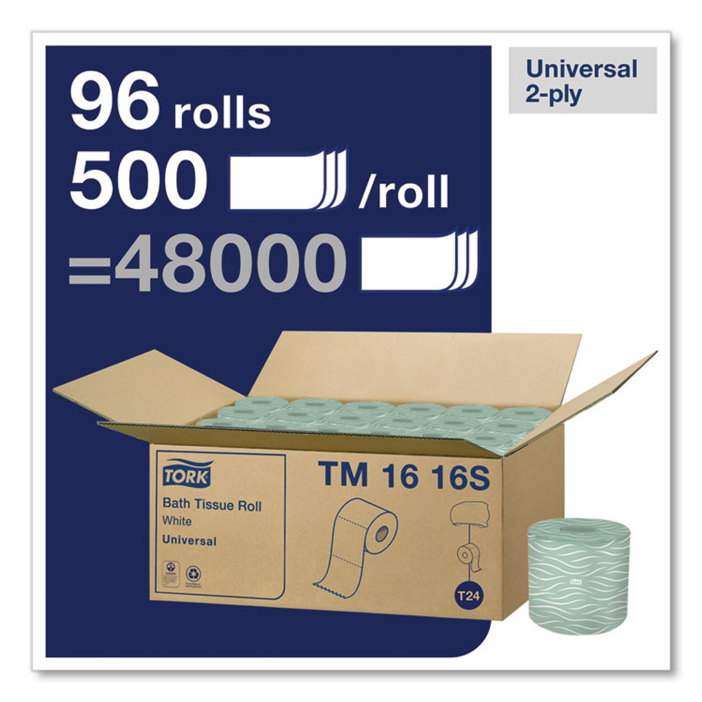 SCA TISSUE Tork® TM1616S Universal Bath Tissue, Septic Safe, 2-Ply, White, 500 Sheets/Roll, 96 Rolls/Carton