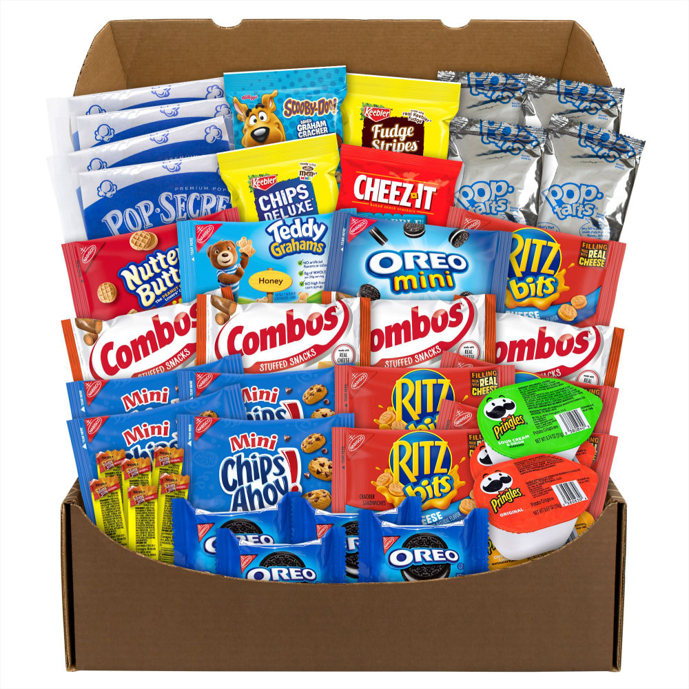 Satisfy your cravings and hunger with this Snack Box Pros Quarantine Snack Box. The assortment of handpicked cookies, crackers, popcorn, chips and other snacks are sure to delight your taste buds.  Assortment of snacks caters to your cravings.  Includes Nabisco cookie variety, Keebler cookie and cracker variety, Pringles, Combos, Pop Tarts, Pop Secret Popcorn and Slim Jims.  Products may vary by flavor per brand, and substitutions may be made due to availability.