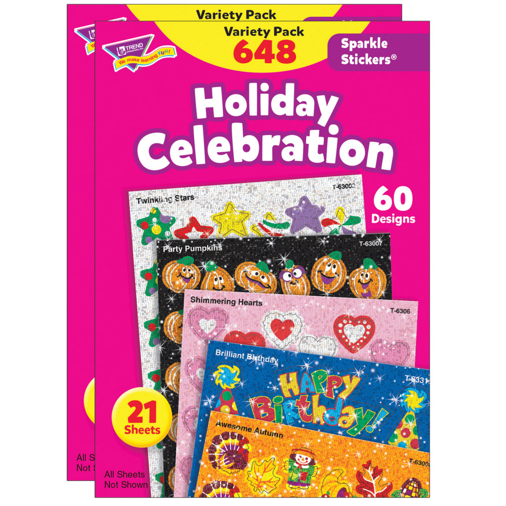 EDUCATORS RESOURCE Trend T-63903-2  Holiday Celebration Sparkle Stickers, 648 Stickers Per Pack, Set Of 2 Packs