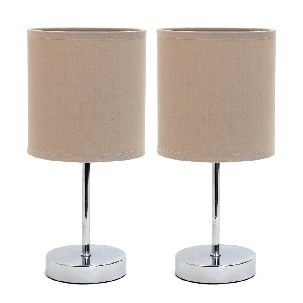 ALL THE RAGES INC Simple Designs LT2007-GRY-2PK  Mini Basic Table Lamps, 11inH, Gray Shade/Chrome Base, Set Of 2 Lamps