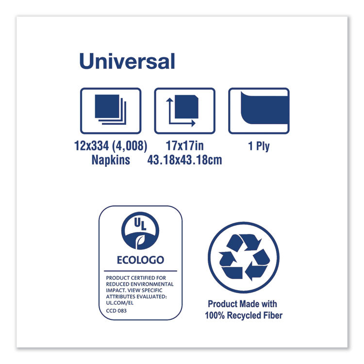 SCA TISSUE Tork® N7141A Universal Dinner Napkins, 1-Ply, 17 x 17, 1/4 Fold, White, 4008/Carton