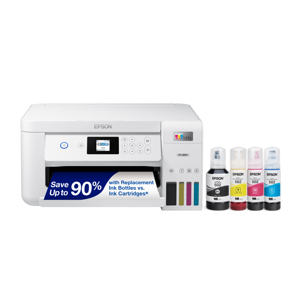 EPSON AMERICA INC. C11CJ63202 Epson EcoTank ET-2850 Cartridge-Free Supertank Wireless Inkjet All-in-One Color Printer