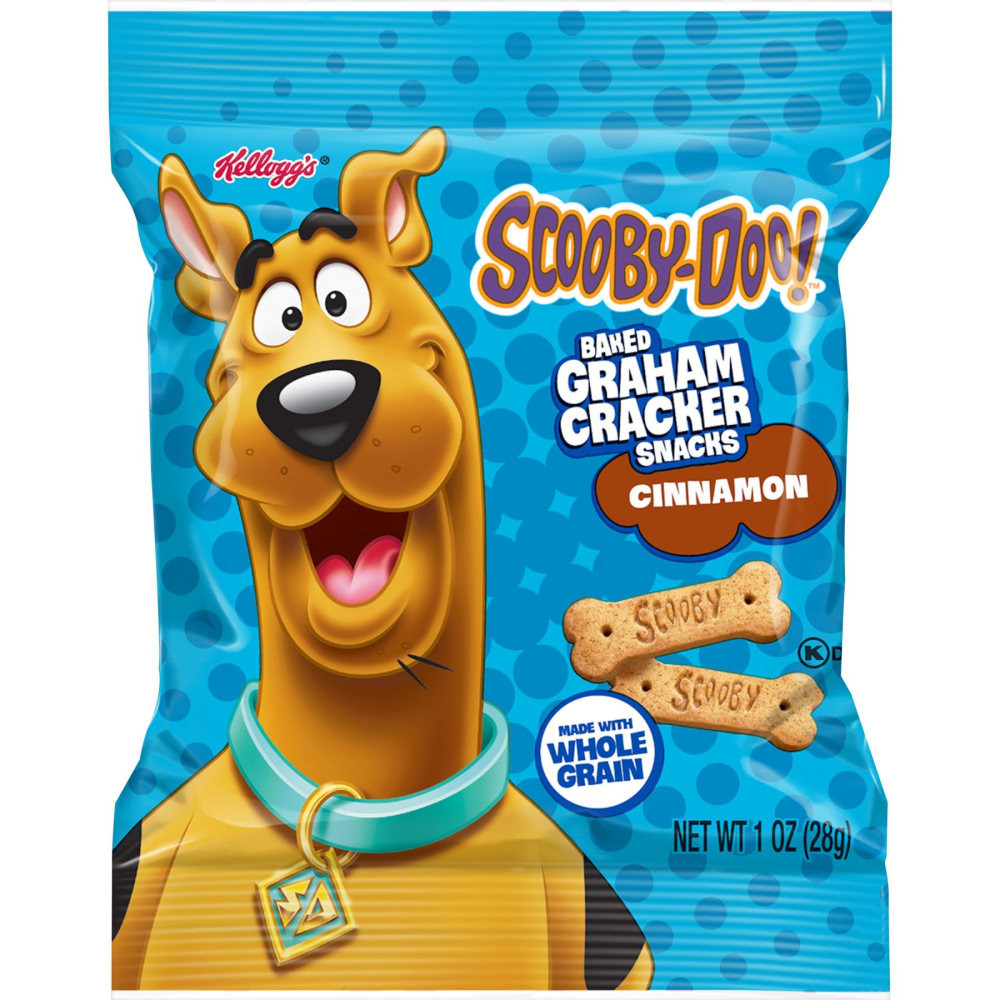 Satisfy your sweet tooth with Kelloggs Scooby Graham Crackers. Each pouch is made with whole grains for a healthy treat.  Made with whole grains.  Baked crispy.  No high-fructose corn syrup, artificial colors or flavors.