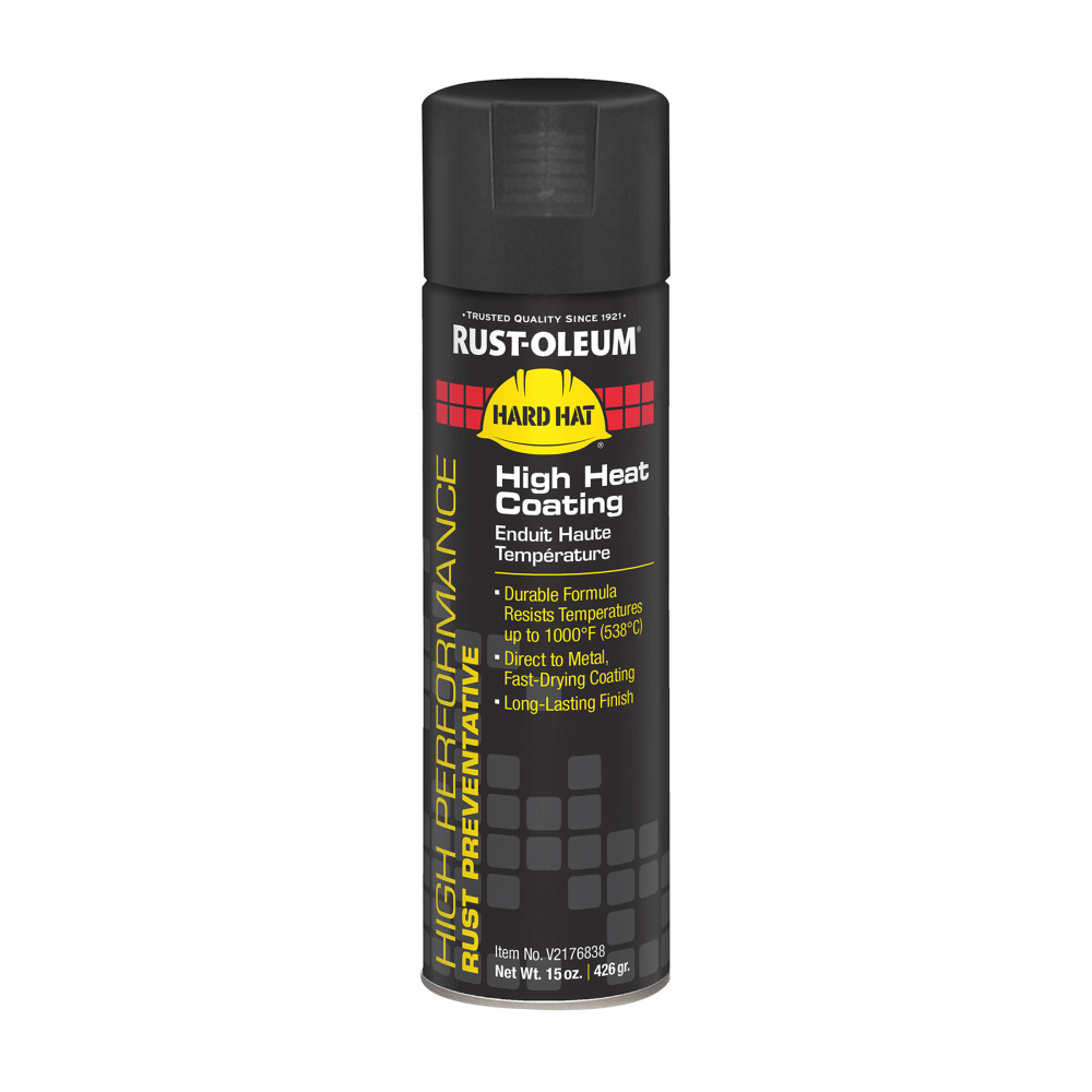 RUST-OLEUM CORPORATION Rust-Oleum V2176838  Hard Hat High Performance V2100 System Rust Preventive Enamel Spray Paint For High Temperatures, 15 Oz, Flat High Heat Black, Case Of 6 Cans