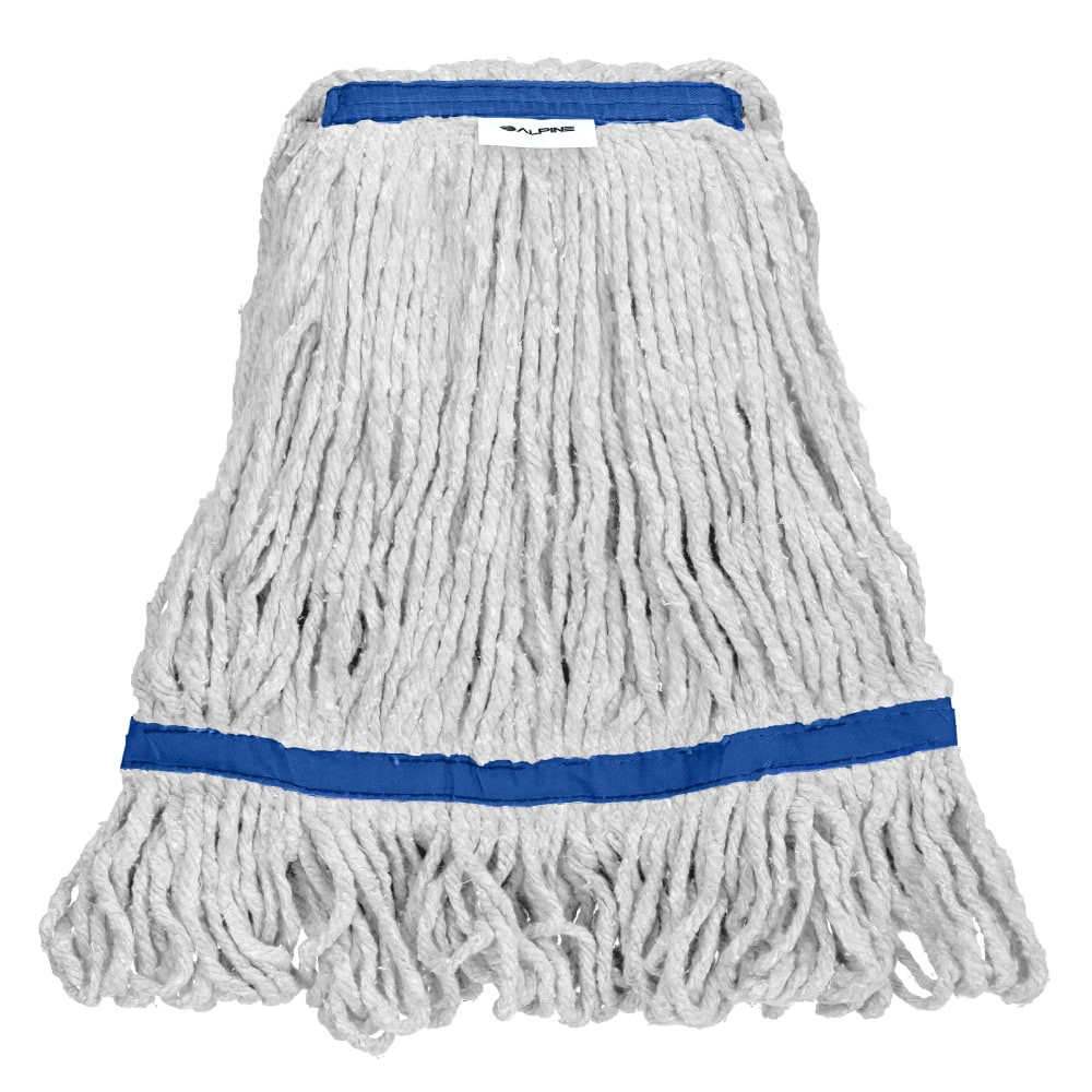 ADIR CORP. Alpine ALP301-03-1B-12PK  Industries Cotton Loop-End Mop Heads With 1in Head And Tail Bands, 32 Oz, White/Blue, Set Of 12 Heads