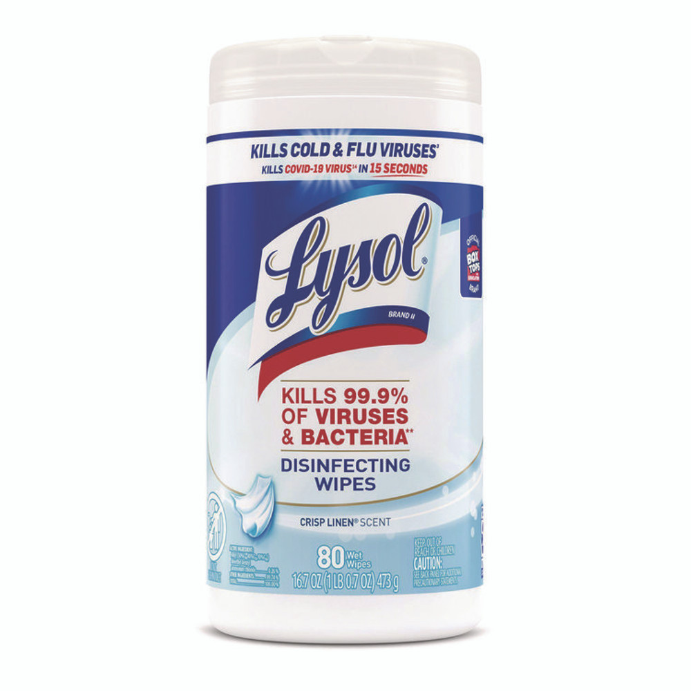 RECKITT BENCKISER LYSOL® Brand 89346 Disinfecting Wipes, 1-Ply, 7 x 7.25, Crisp Linen, White, 80 Wipes/Canister