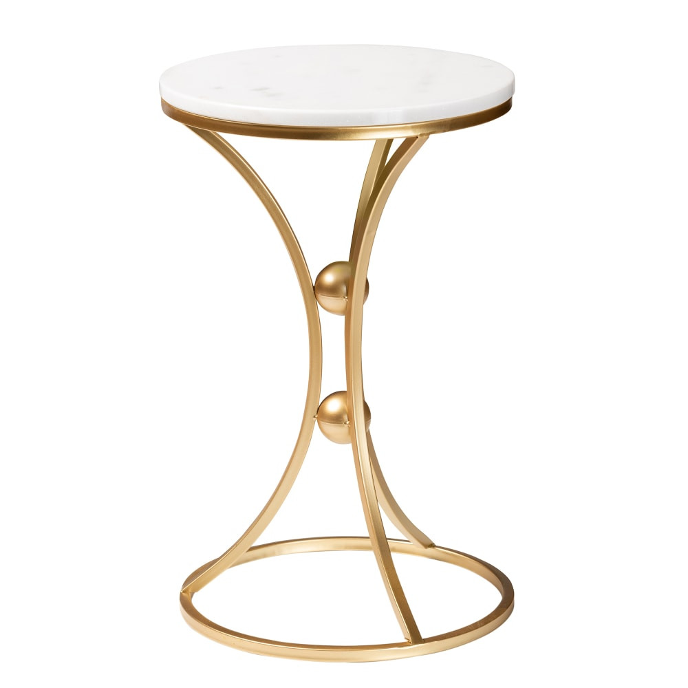 WHOLESALE INTERIORS, INC. 2721-12104 Baxton Studio Tarmon End Table With Marble Tabletop, 22inH x 14inW x 14inD, Gold