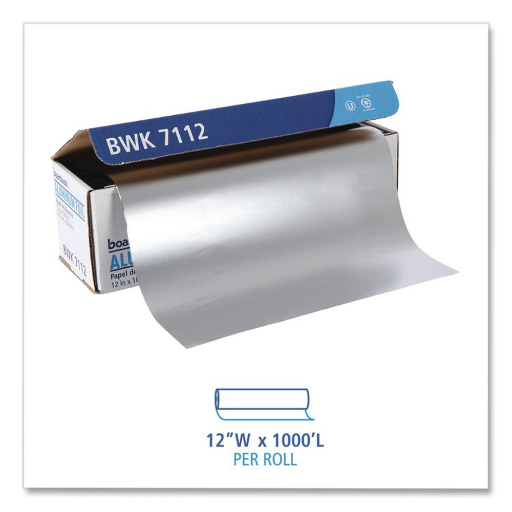 BOARDWALK 7112 Standard Aluminum Foil Roll, 63 Gauge, 12" x 1,000 ft
