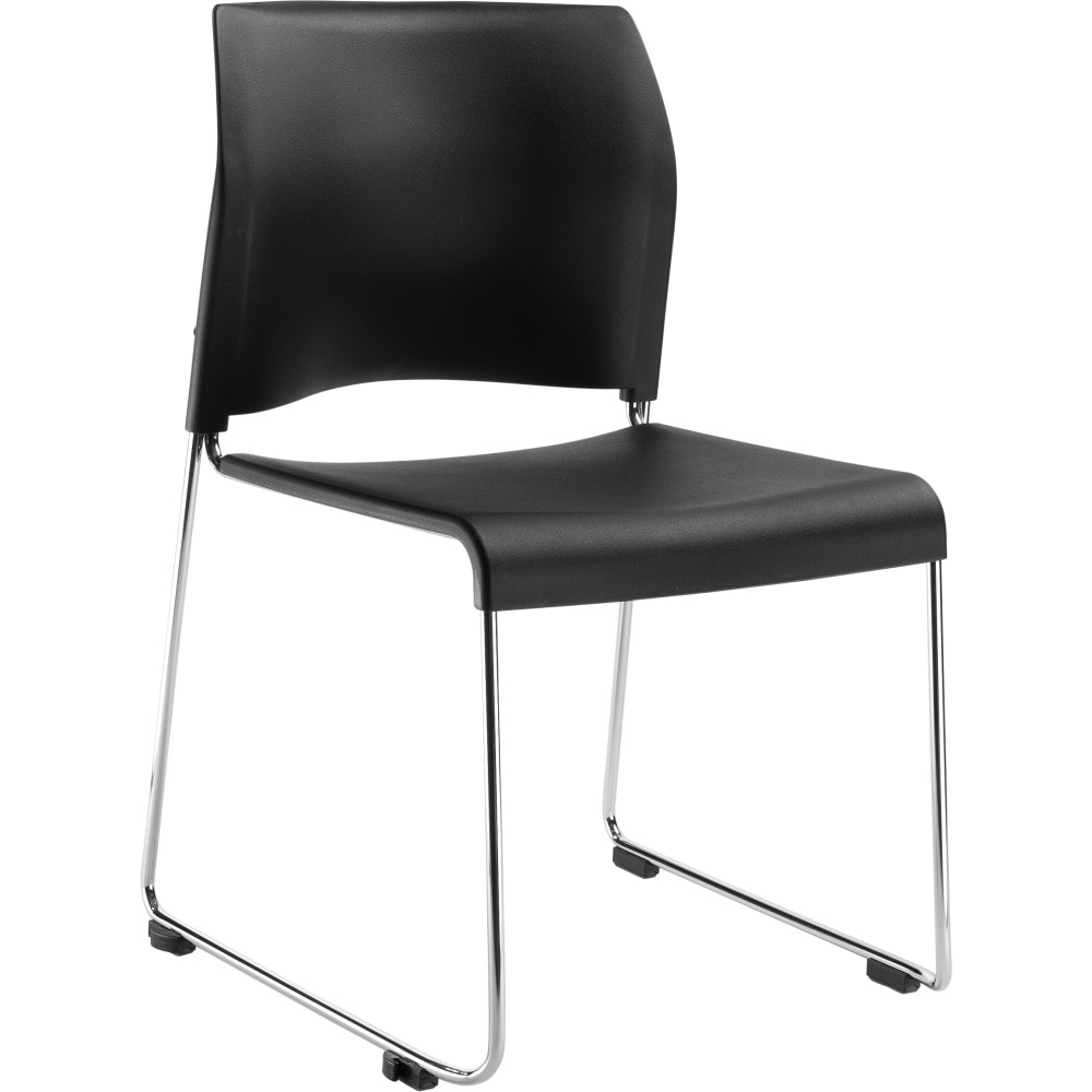 Comfortable and easy to keep clean, this stackable chair is great for dining halls, breakrooms and other areas. This chair can stack up to 35 high with others like it to help conserve storage space.  Ergonomically designed seat and backrest are made of polypropylene plastic for easy cleaning.  16-gauge steel frame provides strength and a lightweight feel.  TPU glides help protect your flooring from scuffs and scratches.  Built-in gangers let you keep multiple chairs stacked securely together.  Save time - no assembly required.  Tested to meet ANSI/BIFMA Performance Standards - Manufacturer testing has been conducted on this product to meet specific performance requirements and safety standards set forth by the American National Standards Institute (ANSI) and the Business and Institutional Furniture Manufacturers.