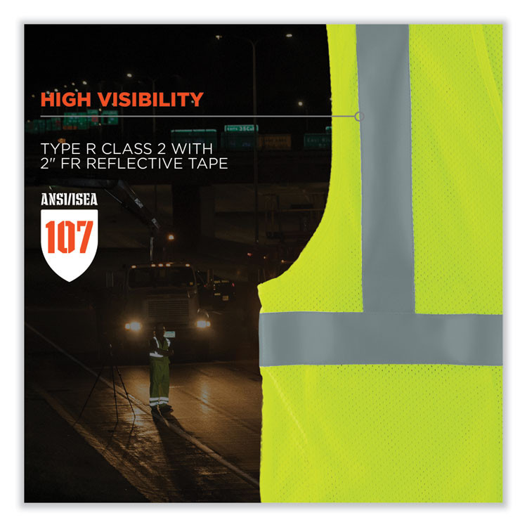 TENACIOUS HOLDINGS, INC. ergodyne® 21869 GloWear 8263FRHL Class 2 FR Safety Economy Hook and Loop Vest, Modacrylic Mesh/Cotton, 4X-Large/5X-Large, Lime