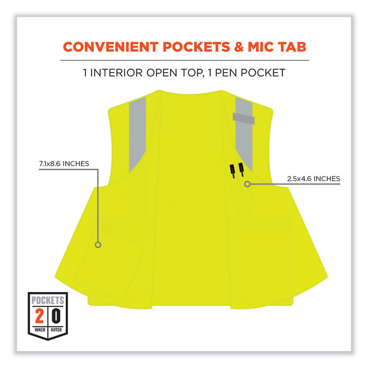 TENACIOUS HOLDINGS, INC. ergodyne® 21869 GloWear 8263FRHL Class 2 FR Safety Economy Hook and Loop Vest, Modacrylic Mesh/Cotton, 4X-Large/5X-Large, Lime