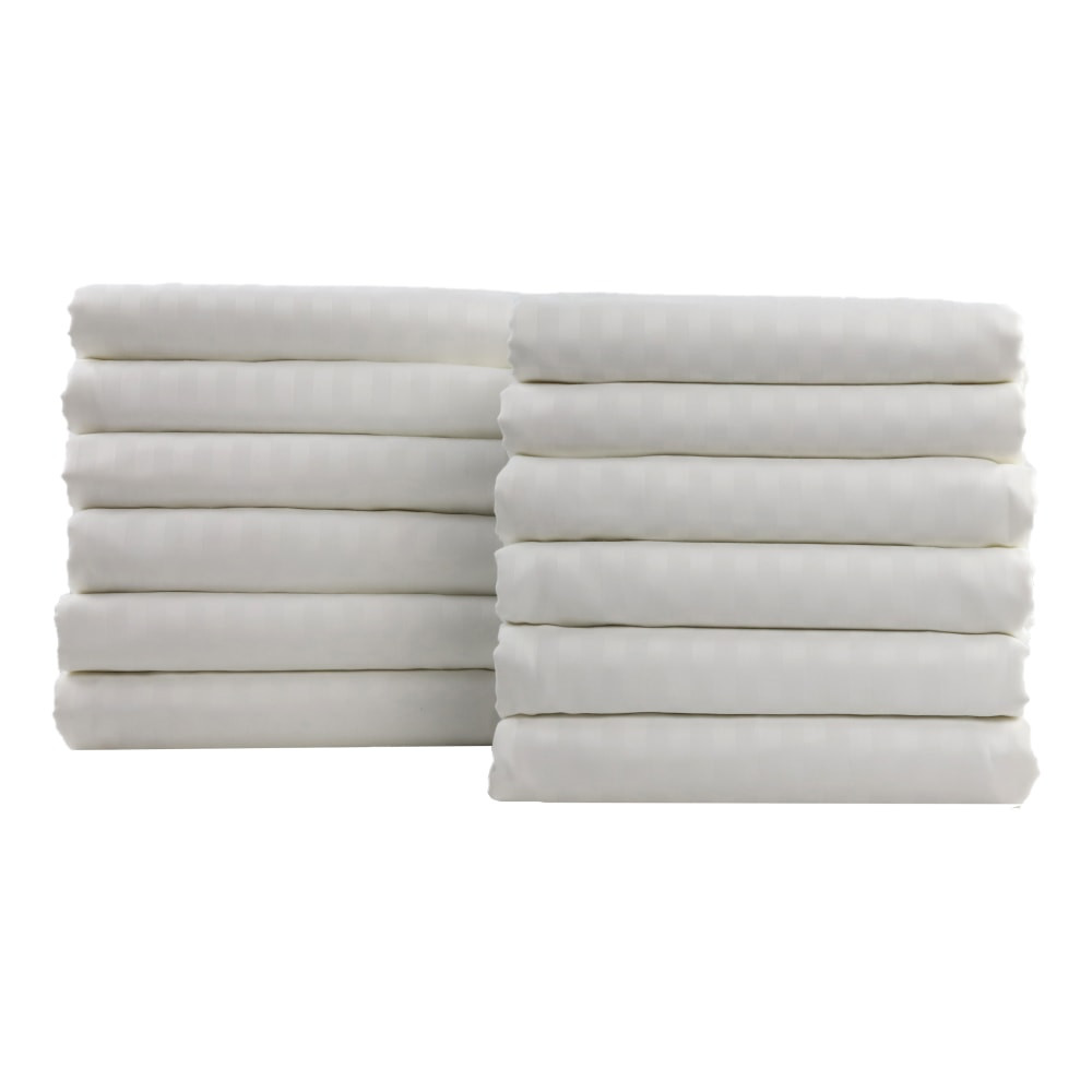 1888 MILLS, LLC 1888 Mills N25T60X80XWHT-1-LOTU  Lotus Satin Stripe Queen Fitted Sheets, 60in x 80in x 15in, White, Pack Of 12 Sheets