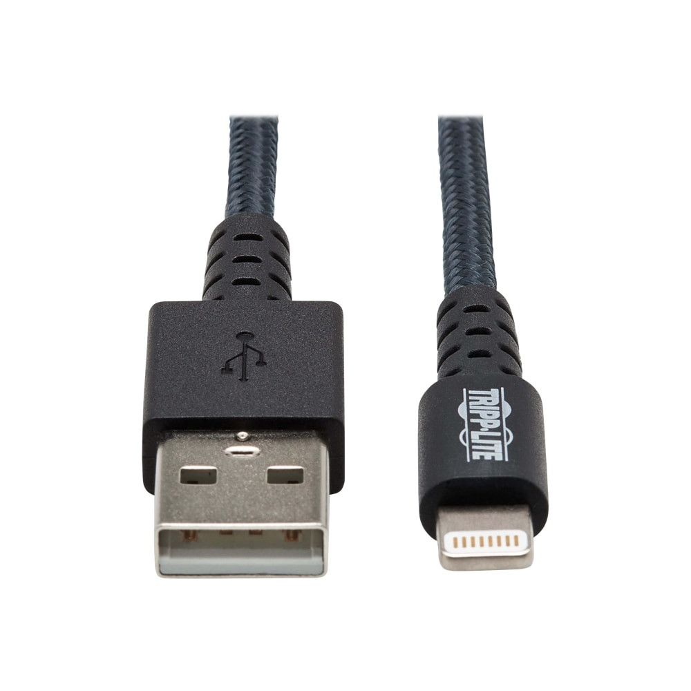 TRIPP LITE M100-003-GY-MAX  Heavy Duty Lightning to USB Sync/Charge iPad iPhone Apple 3ft 3ft - First End: 1 x 8-pin Lightning Male Proprietary Connector - Second End: 1 x USB Type A Male - 60 MB/s - MFI - Nickel Plated Connector - Gold Plated Contac