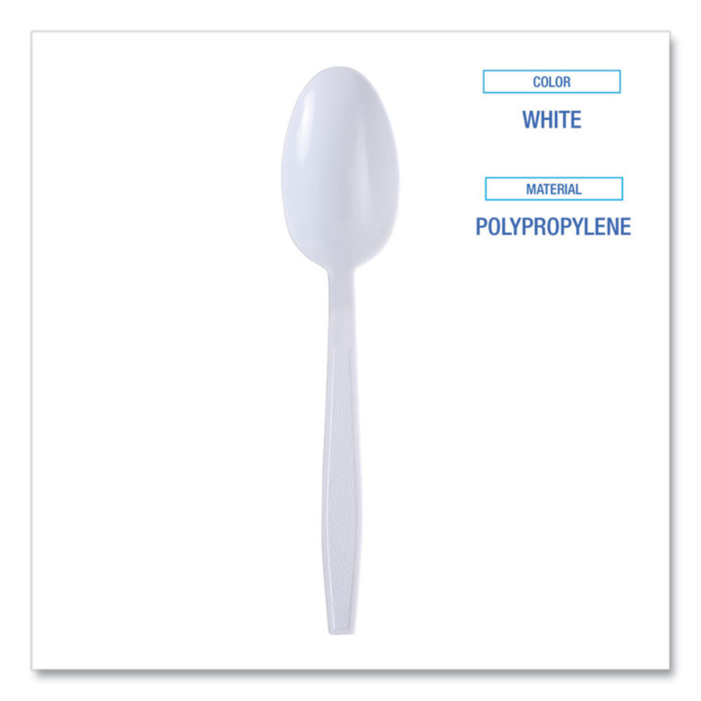 BOARDWALK TSHWPPWIW Heavyweight Wrapped Polypropylene Cutlery, Spoon, Plastic, White, 1,000/Carton