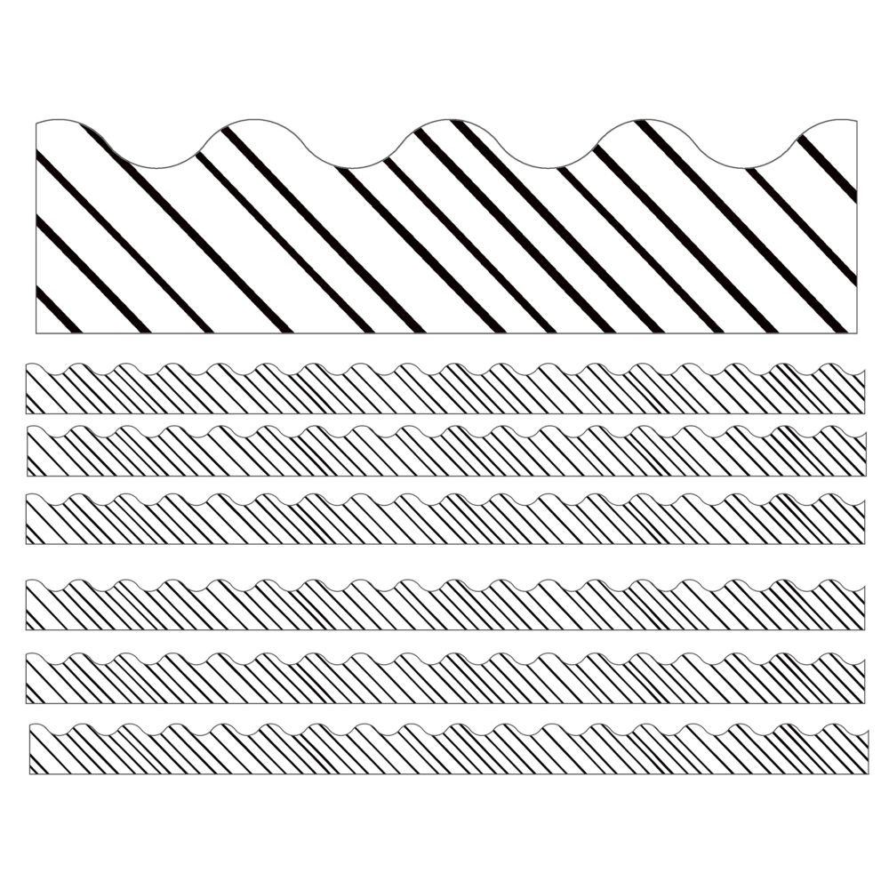 Bring some style to your classroom walls with these Carson Dellosa Education Scalloped Borders. These borders have a straight edge for design continuity and can be mixed and matched to create interesting and varied combinations.  Made from paper.  Straight edges provide design continuity.  Mix and match with other borders for unique designs.  Sold as 6 packs for a total of 78 strips.