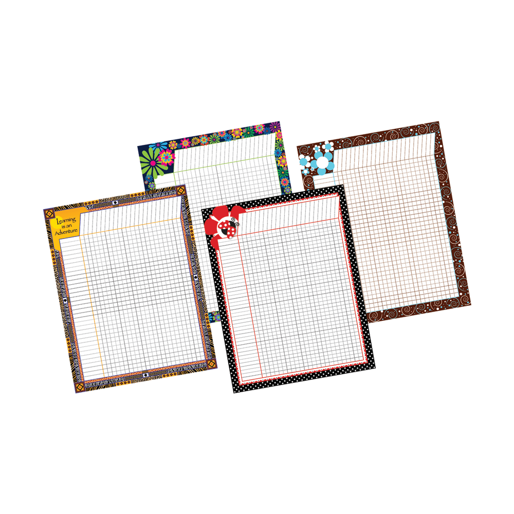 Decorate your classroom with fun, stylish posters. You can welcome students with the Hello poster near the door, and hang the Be Awesome Today poster in a learning center to keep everyone motivated to do their best.  Display the posters as they come on your wall, or frame them to create a more finished look.  Made of 12-pt paper stock for lasting use.  Printed messages set the tone for your classroom or learning center. Plaid poster reads "be awesome today" with a bumble bee graphic, while the stripe poster says "hello."  Posters measure 13 3/8in x 19in and 19in x 13 3/8in.  Keep your students motivated with themed incentive charts.  Incentive charts are great tools for tracking assignments, attendance or charting tasks.  Set features 4 different themes. Africa, Hot-to-Dot and Italy (formatted for 30 names, 24 assignments and 1/2in squares), Just Dotty (formatted with 40 rows and 24 columns).  Each chart includes several fun reproducible activities on the back for added value.