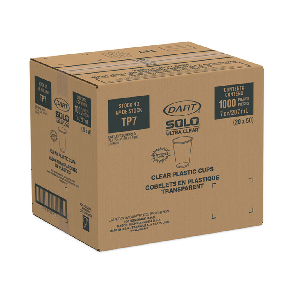 DART SOLO® TP7 Ultra Clear Cups, 7 oz, PET, 50/Bag, 20 Bags/Carton