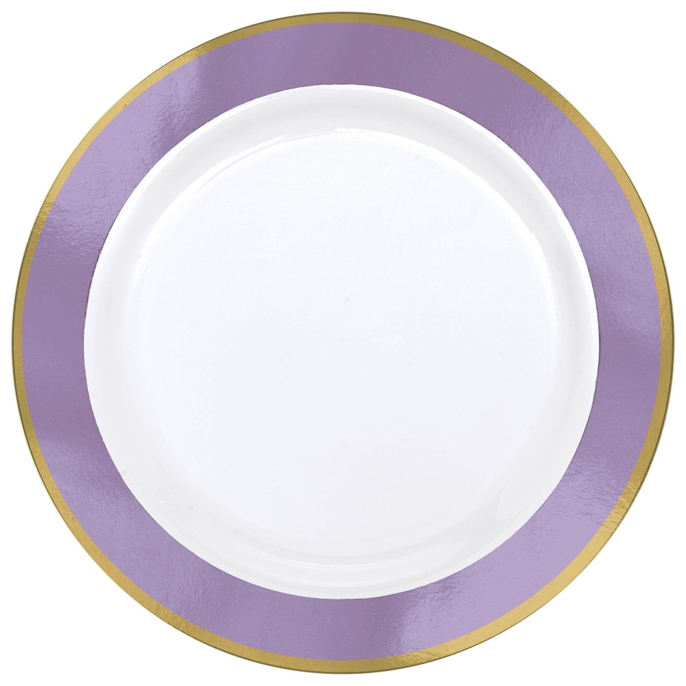 AMSCAN CO INC 430583.04 Amscan Plastic Plates, 10-1/4in, White/Lavender, Pack Of 10 Plates