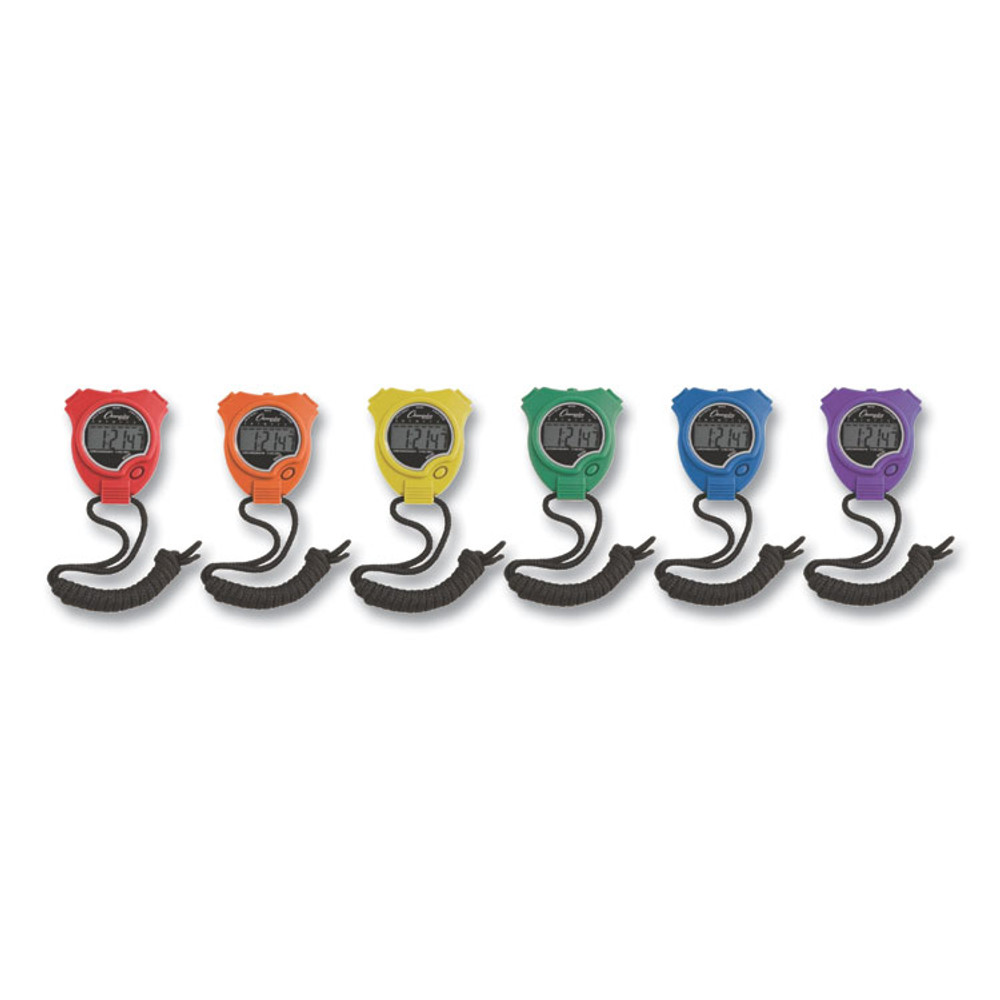 CHAMPION SPORT Sports 910SET Water-Resistant Stopwatches, Accurate to 1/100 Second, Assorted Colors, 6/Box
