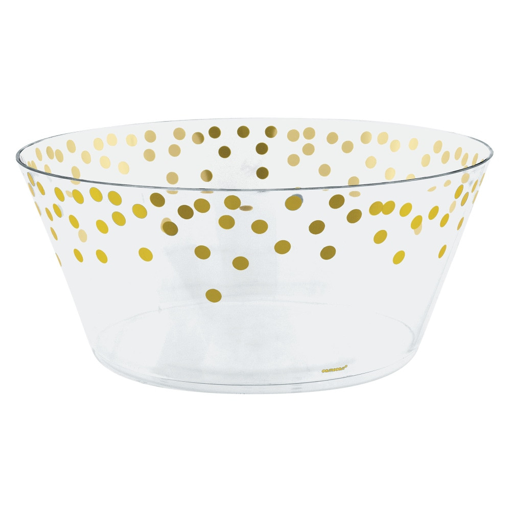 AMSCAN 430885  Metallic Dots Plastic Serving Bowls, 116.7 Oz, Clear/Gold, Set Of 2 Bowls