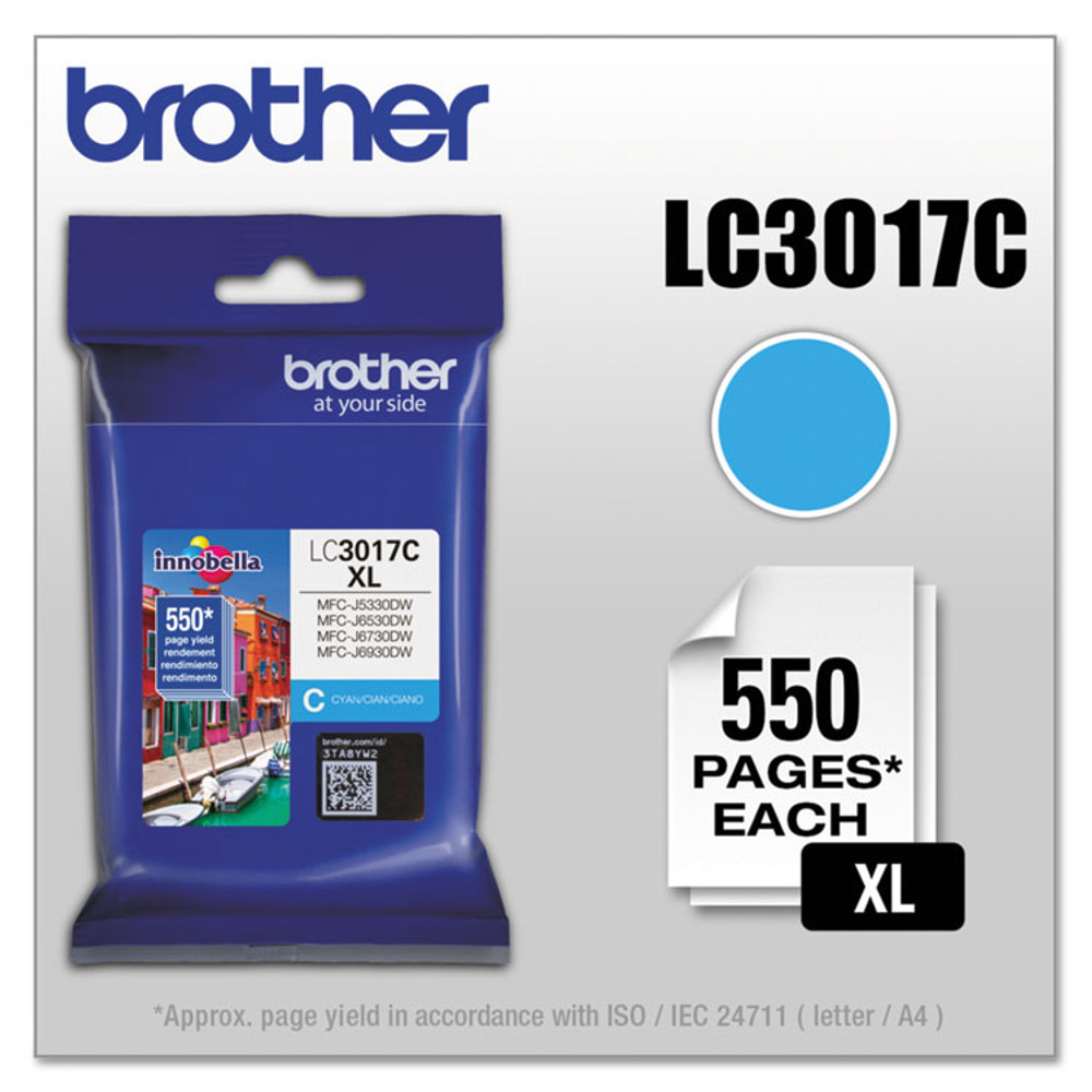 BROTHER INTL. CORP. LC3017C LC3017C Innobella High-Yield Ink, 550 Page-Yield, Cyan