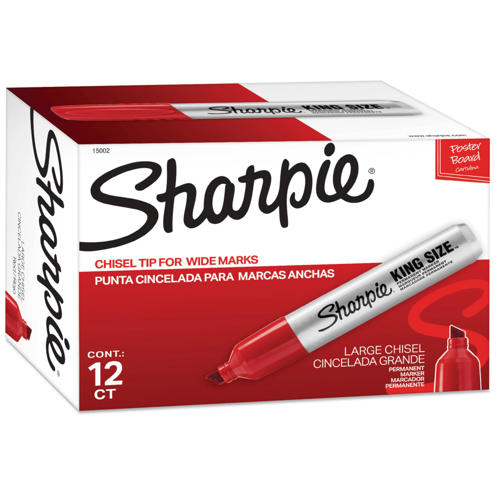SANFORD LP 15002 Sharpie King-Size Permanent Markers, Chisel Point, Red Ink, Pack Of 12 Markers