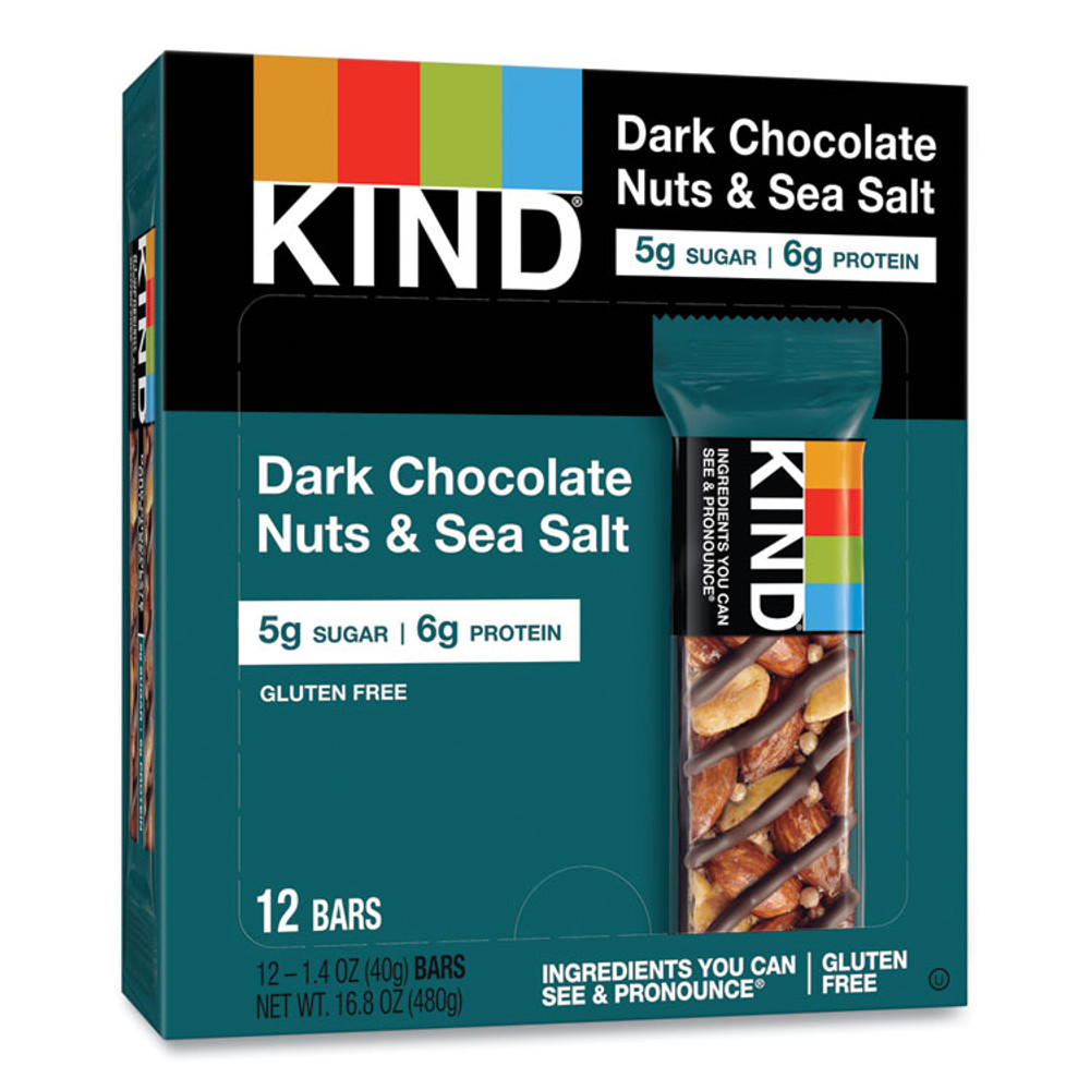 KIND LLC 17851 Nuts and Spices Bar, Dark Chocolate Nuts and Sea Salt, 1.4 oz, 12/Box