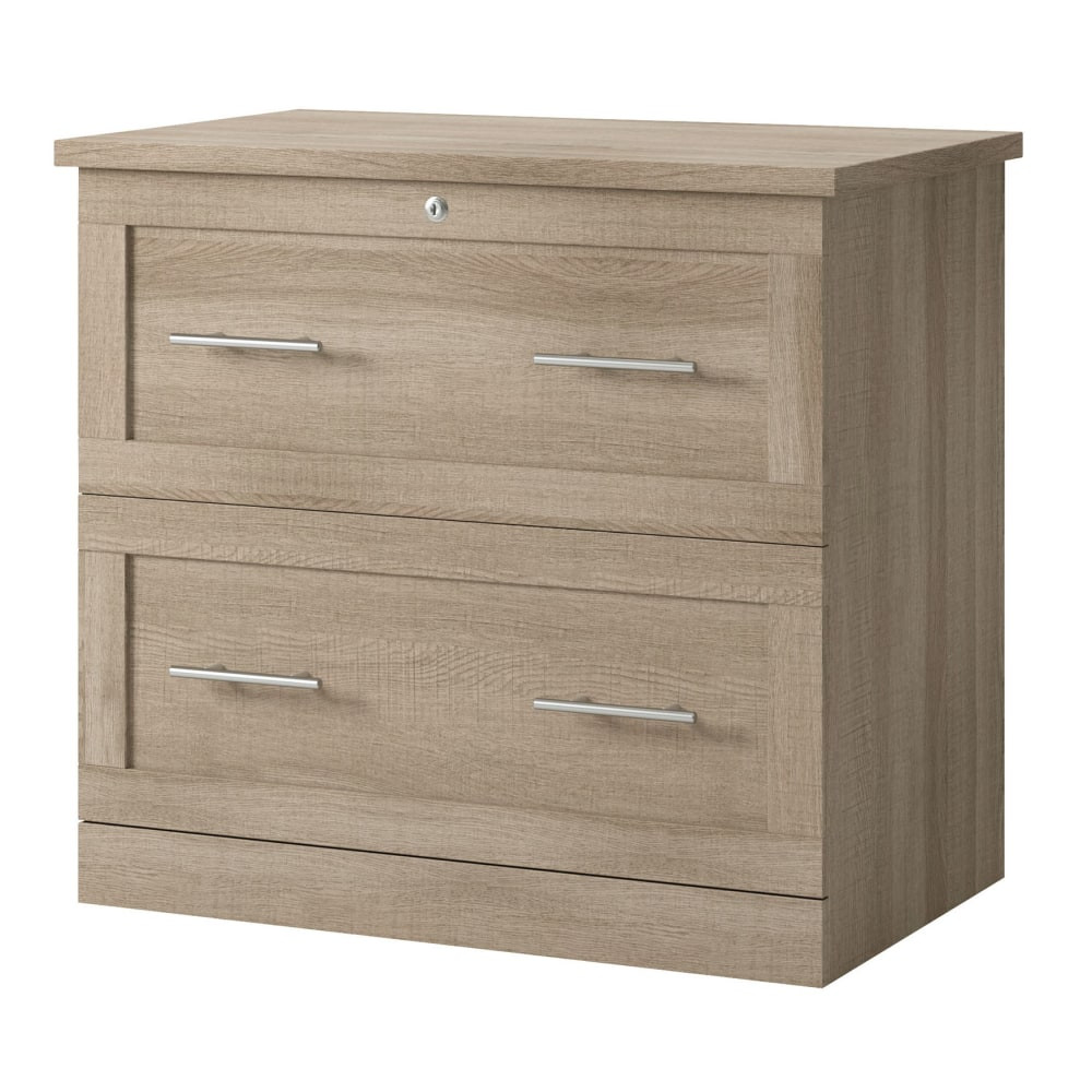 Whether you need to store important items or personal files, a dependable file cabinet is a must. The Realspace 2-Drawer Lateral File Cabinet features a key lock in the top drawer to keep your files secure. Its full-extension slides make it easy to reach legal- or letter-size files in the back of the drawer, and the engineered wood construction provides durability while still offering classic style.  Configure your space using adaptable pieces to help  you get organized.  Engineered wood.  2 drawers with ball bearings and full-extension slides. Accepts letter- and legal-size files.  Top drawer with a key lock.  Interlocking mechanism allows only 1 drawer to be open at a time.  Weight capacity per drawer tested to support 20 lb.  Assembly required.  Tested to meet ANSI/BIFMA Performance Standards - Manufacturer testing has been conducted on this product to meet specific performance requirements and safety standards set forth by the American National Standards Institute (ANSI) and the Business and Institutional Furniture Manufacturers.  This product is heavy and/or oversized and may need more than one person to handle.