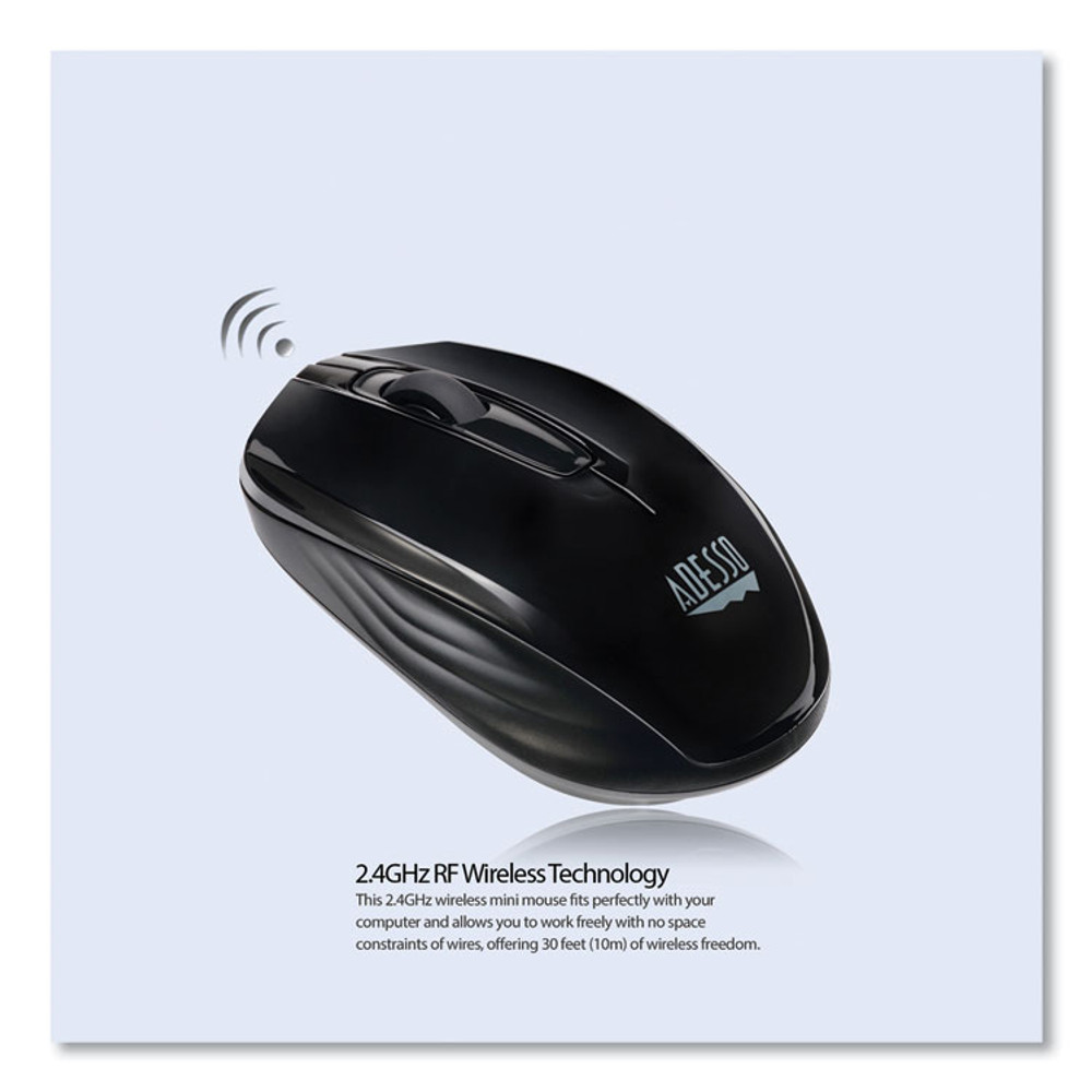 ADESSO INC IMOUSES50B iMouse S50 Wireless Mini Mouse, 2.4 GHz Frequency/33 ft Wireless Range, Left/Right Hand Use, Black