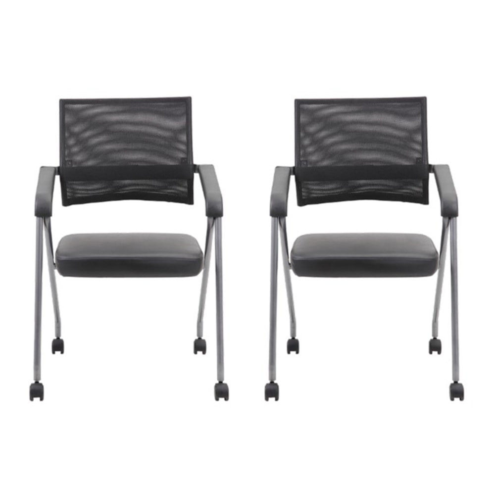 NORSTAR OFFICE PRODUCTS INC. B1806P-BK-2 Boss Office Products Nesting Chairs, Black/Pewter, Set Of 2