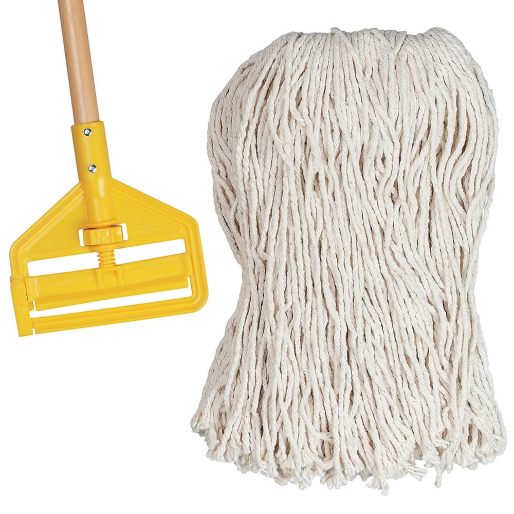 Durable mop head makes it easy to clean up tough messes  Cut-end mop head provides a great all-purpose cleaning solution.  Make general-purpose dust mopping easy with the half-tie backing.  8-ply cotton yarn for durable performance. Pre-laundered and pre-shrunk.  For use with 60in Rubbermaid hardwood handles (sold separately).