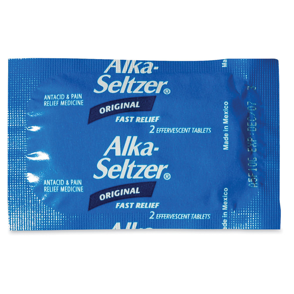 Alka-Seltzer is an antacid and pain relief medicine that provides fast relief of acid indigestion, sour stomach, heartburn with headache, body aches and pains. Alka-Seltzer gently breaks up and dissolves away the full feeling of indigestion and pain fast.  Its effervescent action extinguishes heartburn too.