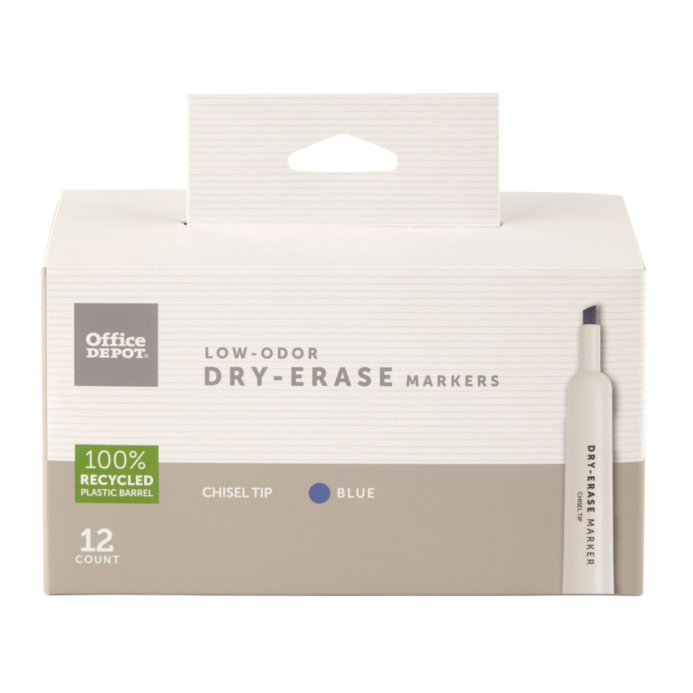 Low-odor dry-erase markers are ideal for classrooms and conference rooms.  Chisel point enables different line widths.  Wipes easily off of whiteboards, glass and other nonporous writing surfaces.  Certified AP nontoxic.  ACMI Certified AP Nontoxic. For detailed information see www.acmiart.org.  Less harsh chemicals - made with fewer harsh chemicals, or safer chemicals than typical alternatives, helping  reduce your use of and exposure to substances that may be more harmful to your health and the environment.  Contains Recycled Content - See Specs for Details.