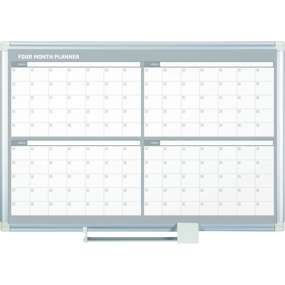 MasterVision BVCGA05105830  4-Month Magnetic Dry-Erase Planner - Monthly - 4 Month - Silver, White - Aluminum - 36in Height x 48in Width - Scratch Resistant, Ghost Resistant, Accessory Tray, Dry Erase Surface, Heavy Duty, Magnetic - 1 Each