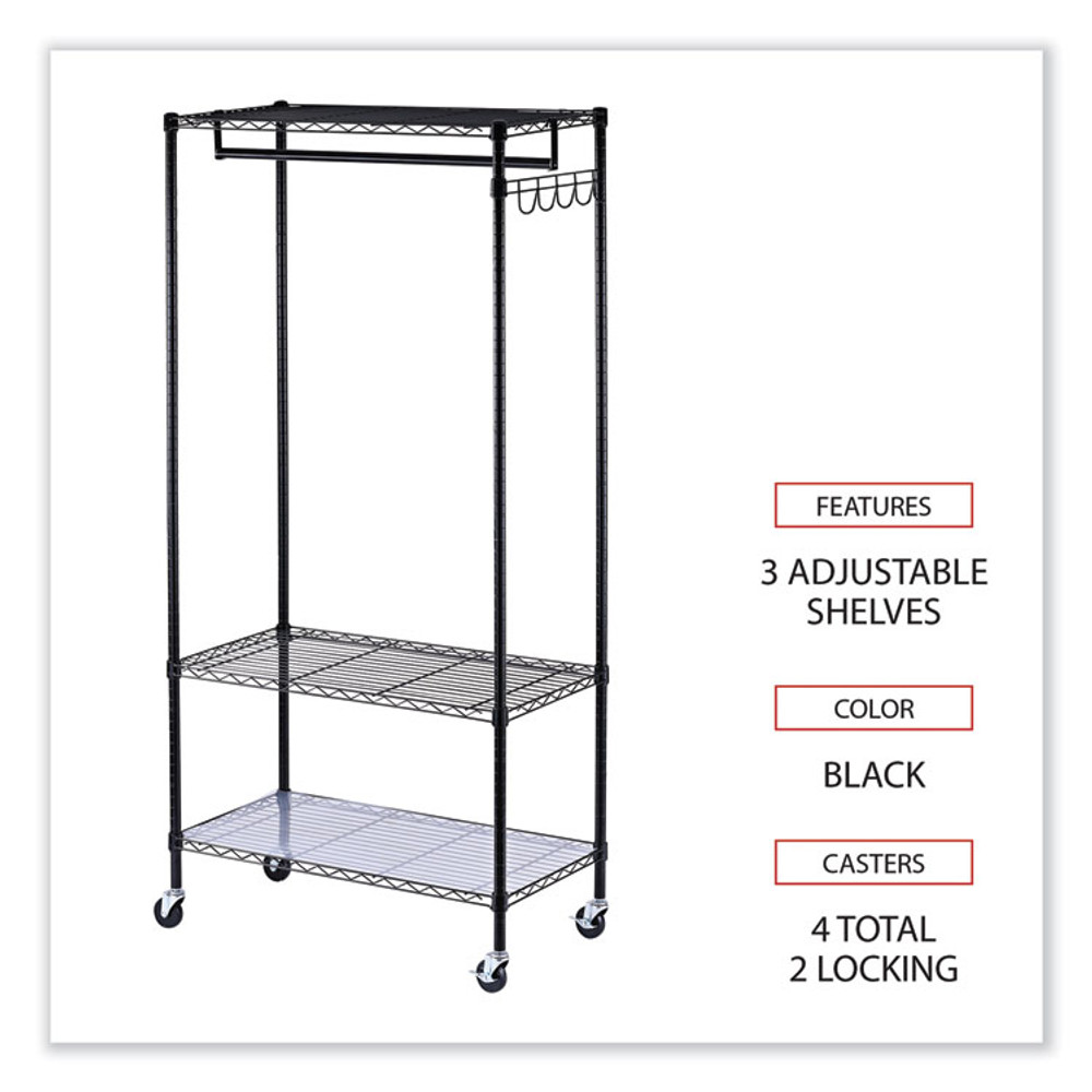 ALERA GR363618BL Wire Shelving Garment Rack, 30 Garments, 36w x 18d x 75h, Black