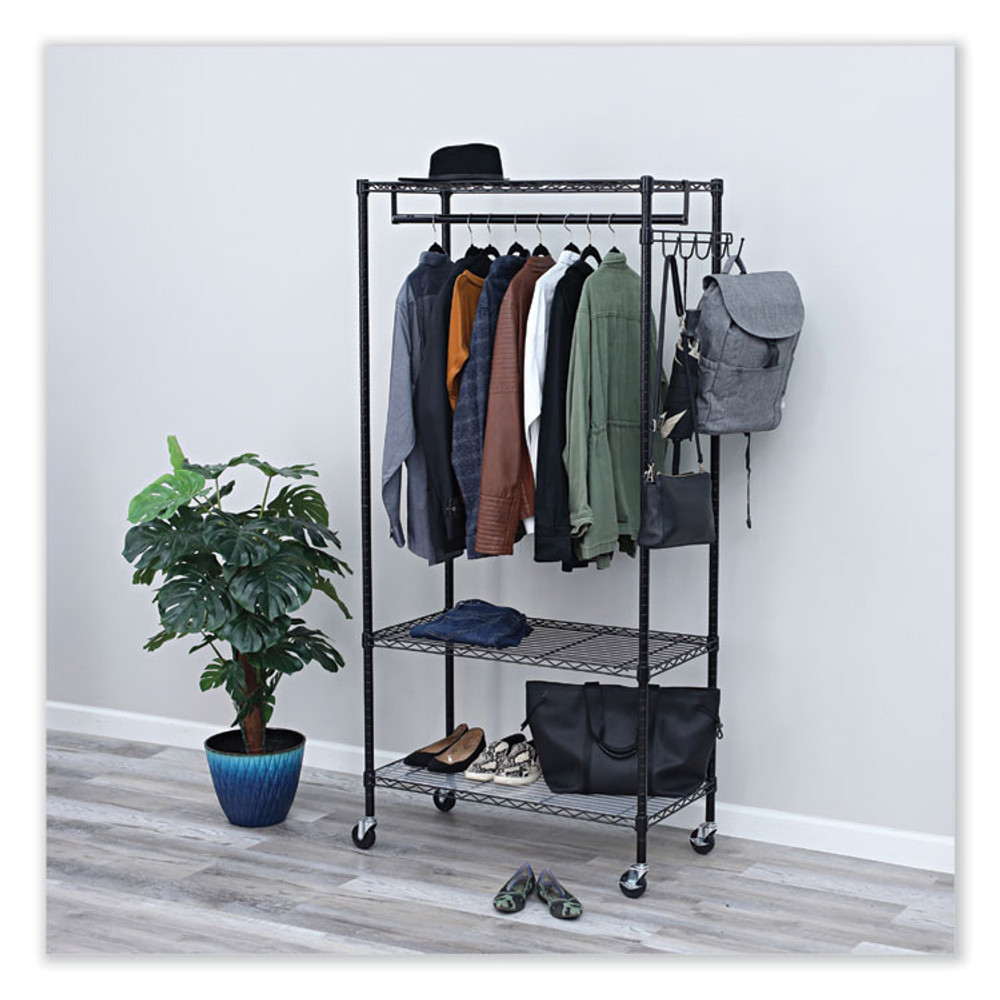 ALERA GR363618BL Wire Shelving Garment Rack, 30 Garments, 36w x 18d x 75h, Black
