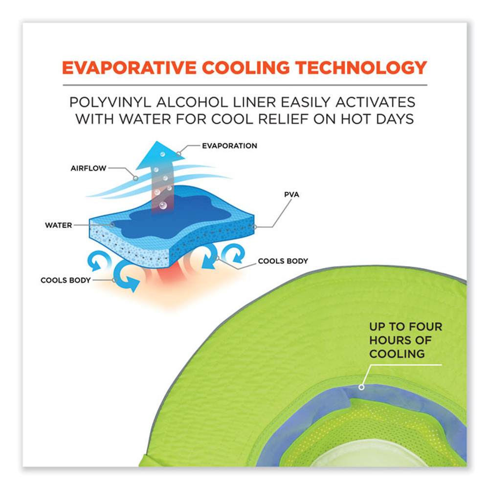TENACIOUS HOLDINGS, INC. ergodyne® 12591 Chill-Its 8935CT Hi-Vis PVA Ranger Sun Hat, Large/X-Large, Lime