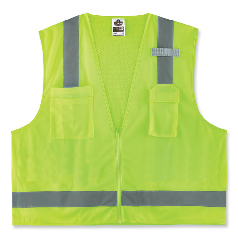 TENACIOUS HOLDINGS, INC. ergodyne® 24508 GloWear 8249Z-S Single Size Class 2 Economy Surveyors Zipper Vest, Polyester, 4X-Large, Lime