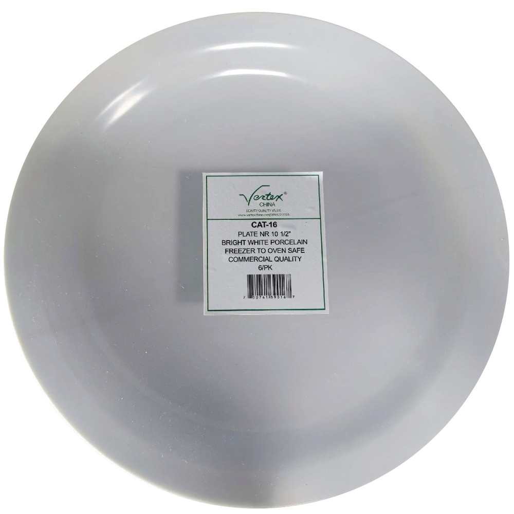 The Hoffman Vertex China Catalina Collection Narrow Rim Plates are ideal for your next dinner party. These round plates feature a durable ceramic construction and narrow rims for a sleek look.  Ceramic construction.  Round shape with a narrow rim.  Microwave safe.  Bright white design.