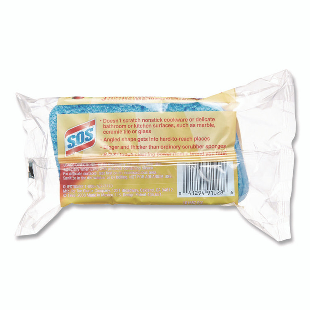 CLOROX SALES CO. S.O.S.® 91028CT All Surface Scrubber Sponge, 2.5 x 4.5, 0.9" Thick, Dark Blue, 3/Pack, 8 Packs/Carton