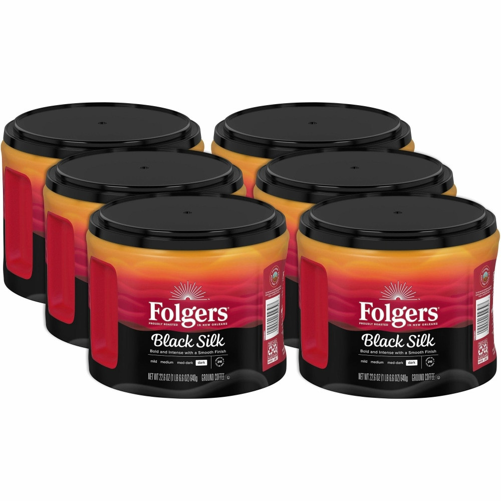 SAHALE SNACKS Folgers 30439CT  Black Silk Ground Canister Coffee, Dark Roast, Case Of 6, 24.2 Oz Per Canister
