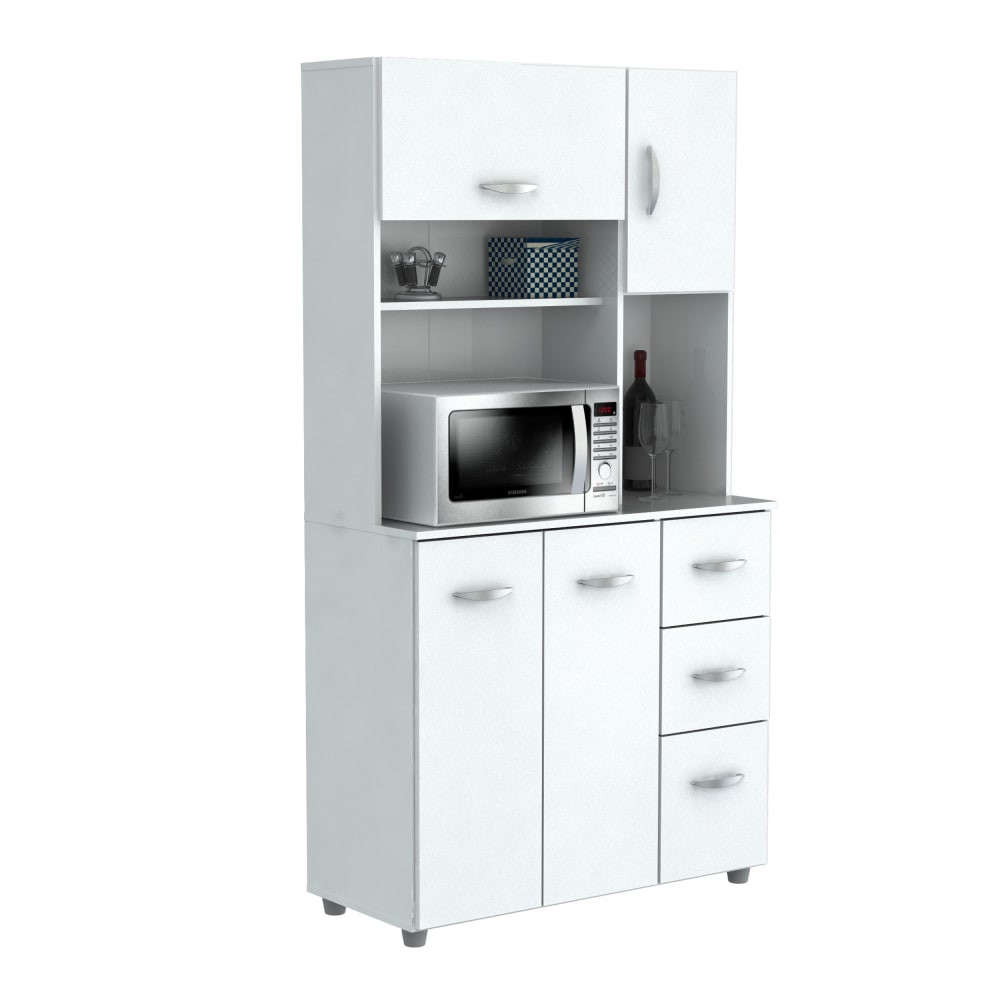 UNISAN Inval GCM-042  Storage Cabinet With Microwave Stand, 6 Shelves, 66inH x 35inW x 15inD, Laricina White
