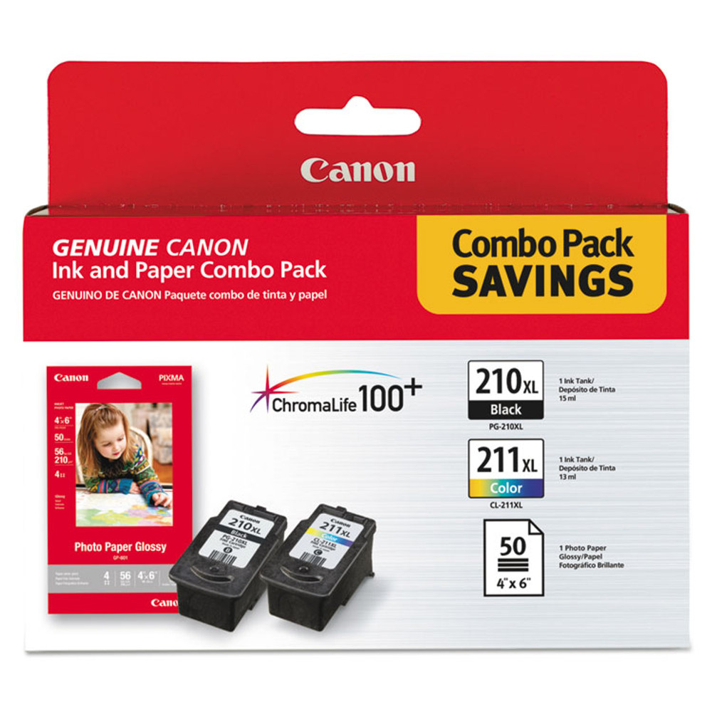 INNOVERA Canon® 2973B004 2973B004 (PGI-210XL/CL-211XL) ChromaLife100+ High-Yield Ink/Paper Combo, Black/Tri-Color