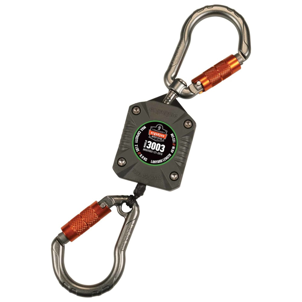 ERGODYNE CORPORATION 19303 Ergodyne Squids 3003 Retractable Tool Lanyard With Dual Locking Carabiners, 48in, Gray