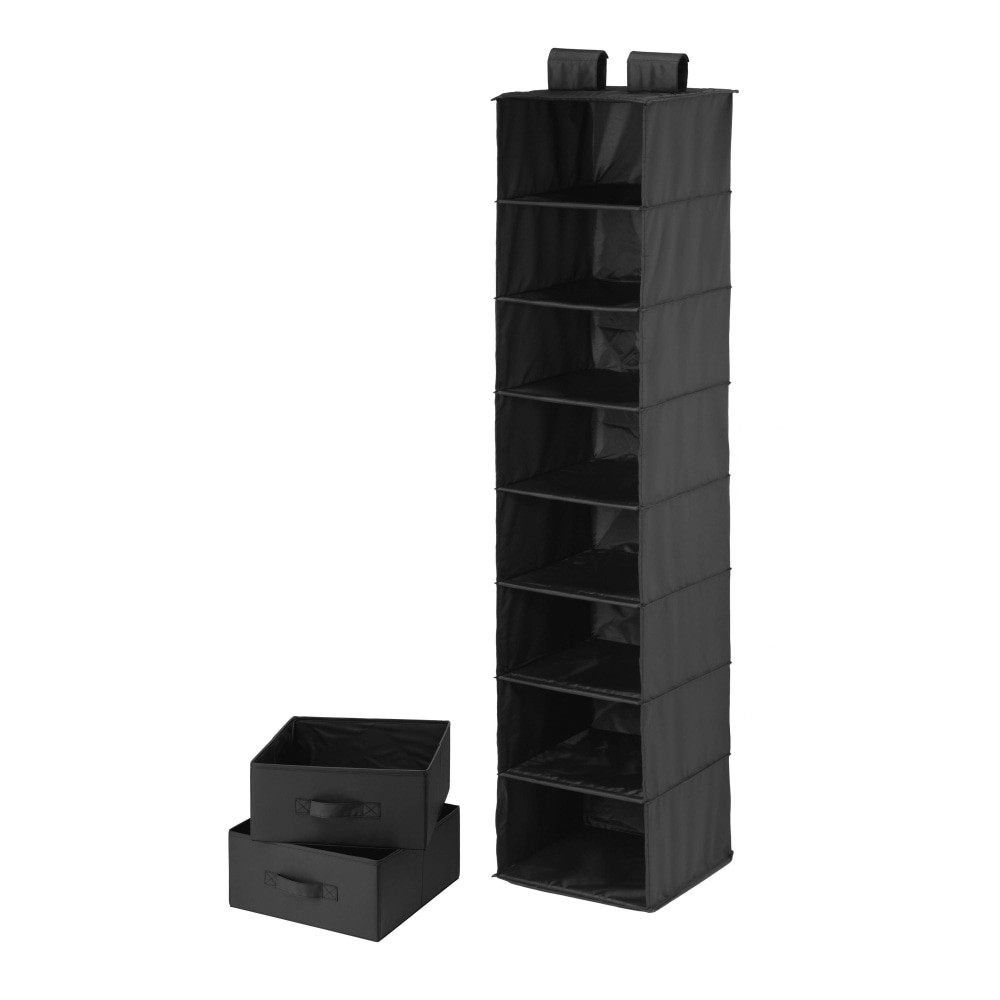 HONEY-CAN-DO INTERNATIONAL, LLC SFT-01745 Honey-Can-Do 8-Shelf Hanging Vertical Closet Organizer With 2-Pack Drawers, 54inH x 12inW x 12inD, Black