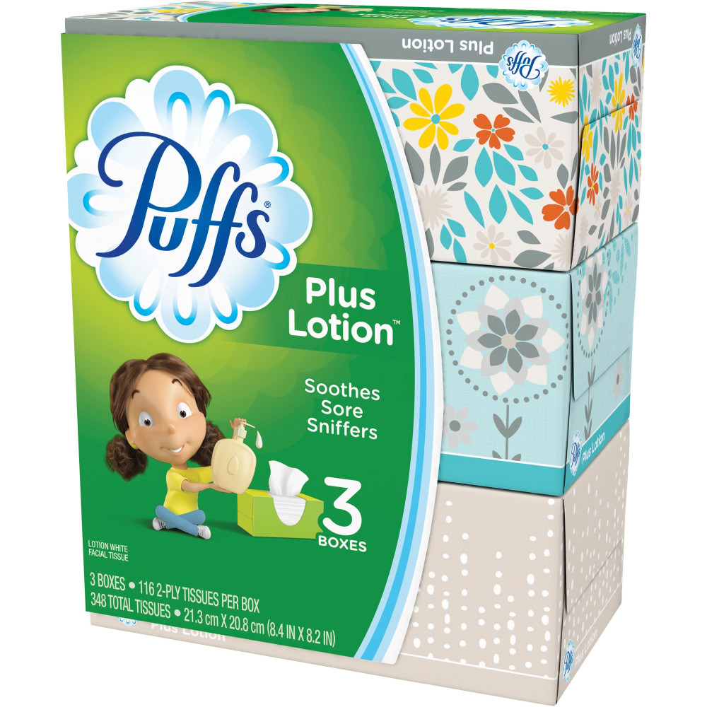 THE PROCTER & GAMBLE COMPANY Puffs 82086  Plus Lotion Facial Tissues, 2 Ply, White, Case Of 3 Boxes