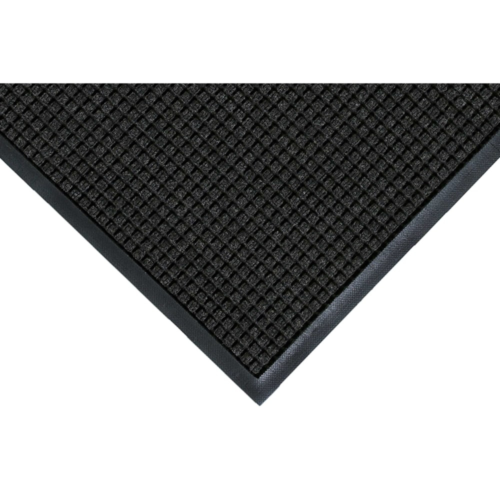 WaterHog Squares mats are durable, stain-resistant mats with a unique bi-level design that traps dirt and moisture, keeping your floors clean, dry, and safe.  The standard WaterHog mat features a squares pattern.  Clean and Dry - Bi-level surface effectively scrapes dirt and moisture from shoes, trapping it beneath shoe level to prevent tracking.  Water dam border holds moisture keeping it off your floors (WaterHog mats can hold up to 1.5 gallons of water per square yard).  Durable - Reinforced rubber nubs prevent pile from crushing and extend the performance life of the mat  Fade and Stain-Resistant - Solution-dyed PET fabric (24 ounces/square yard) is resistant to staining, dries quickly, and will not fade or rot.  Safe - Beveled edges provide a safe transition from floor to mat.  Certified high-traction by the National Floor Safety Institute (NFSI).  Contains Recycled Content - See Specs for Details.